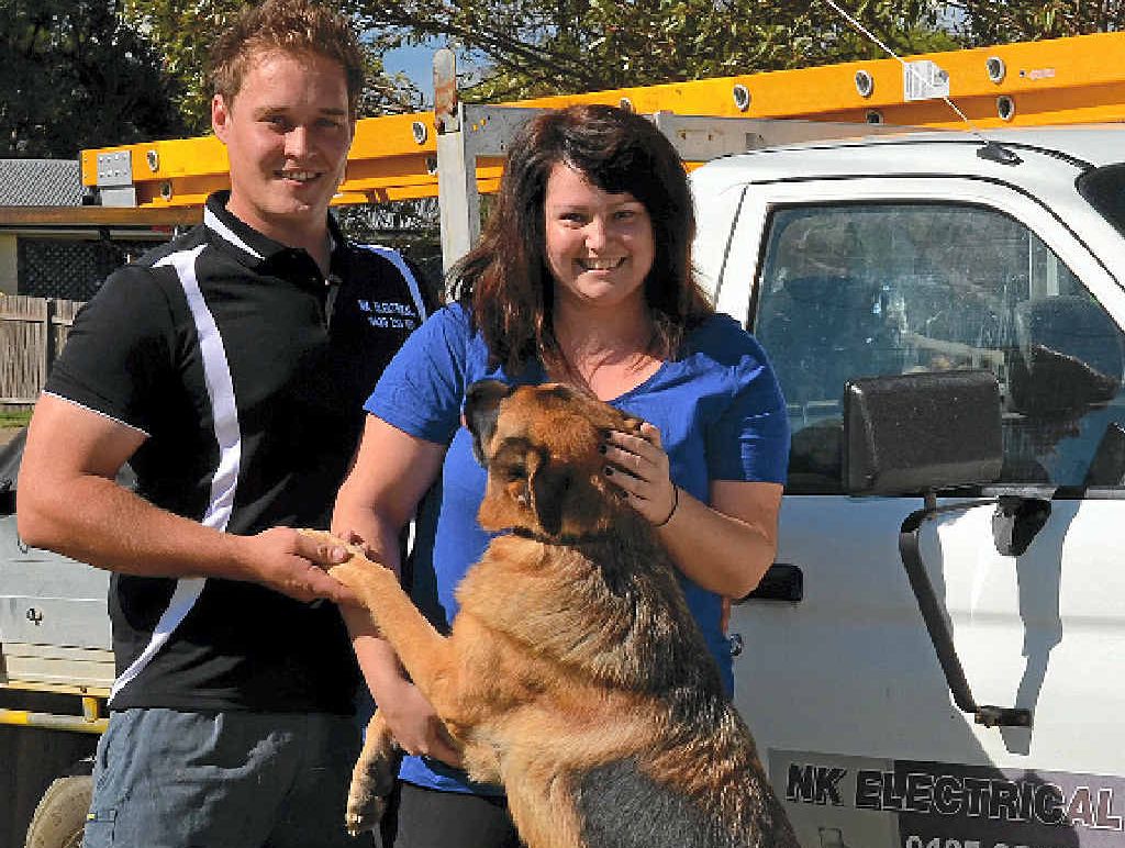 SPARKS FLY: NK Electrical owners Nathan and Kate, with their dog Alana, are getting involved in the Warwick community. SPARKS FLY: NK Electrical owners Nathan and Kate, with their dog Alana, are getting involved in the Warwick community.